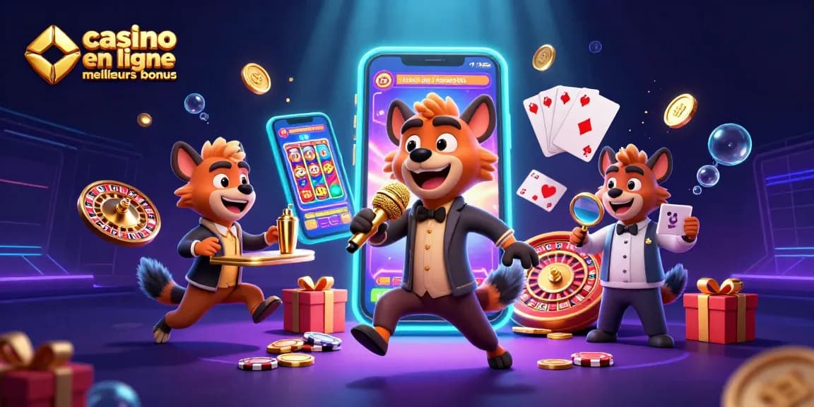 Profitez des meilleurs bonus de casino en ligne avec cette illustration animée de hyènes dans un club comique.