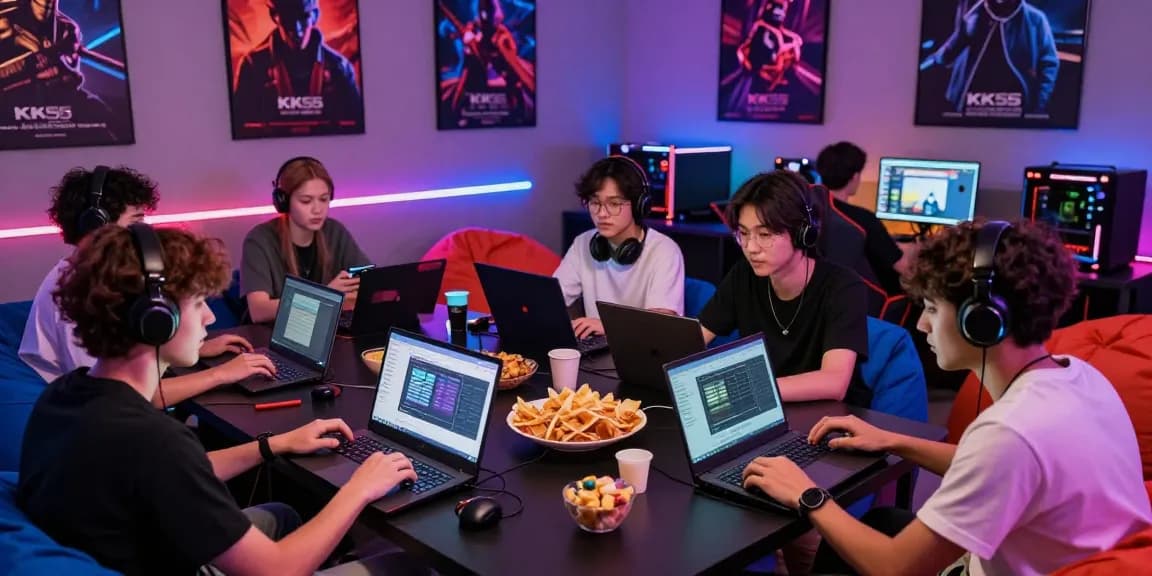 Friends enjoying gaming session on KK55 platform in a vibrant lounge.