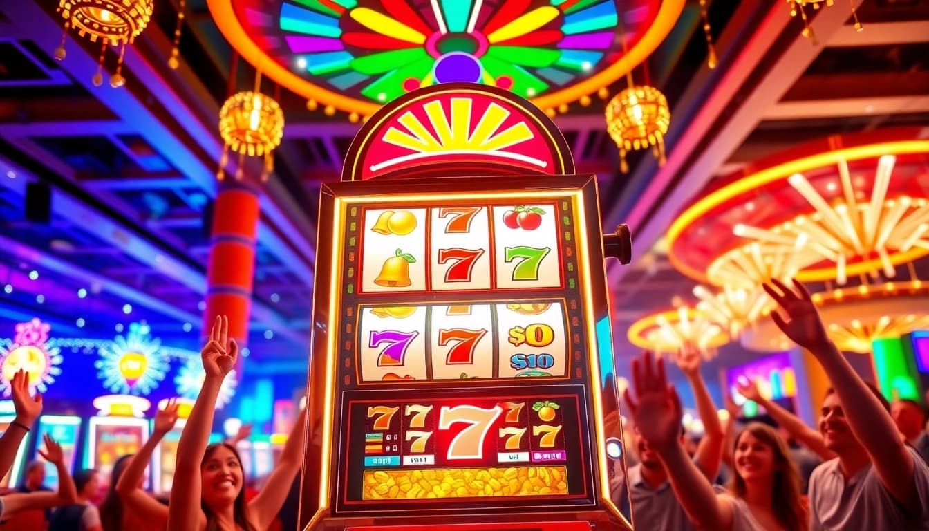 Bermain slot777 dengan mesin slot berwarna-warni yang memancarkan keceriaan.