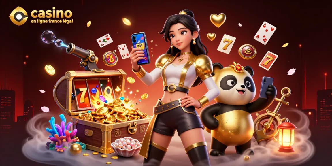Participez à l'action dans un casino en ligne France légal, présentant une élégante femme asiatique s'engageant avec un jeu de casino.