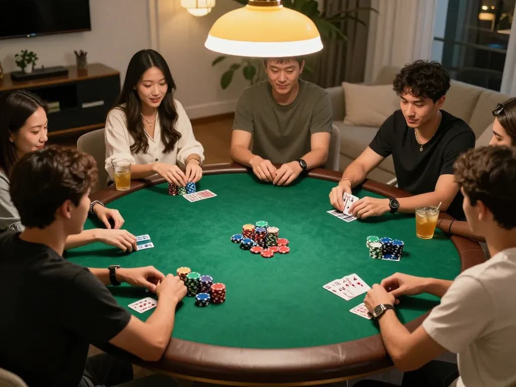 Engaged players enjoying MM88 poker night with vibrant chips and warm ambiance
