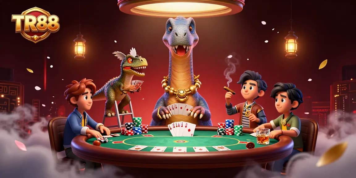 Play poker with TR88’s vibrant, exciting 3D casino scene featuring a giant brontosaurus and clever raptor.