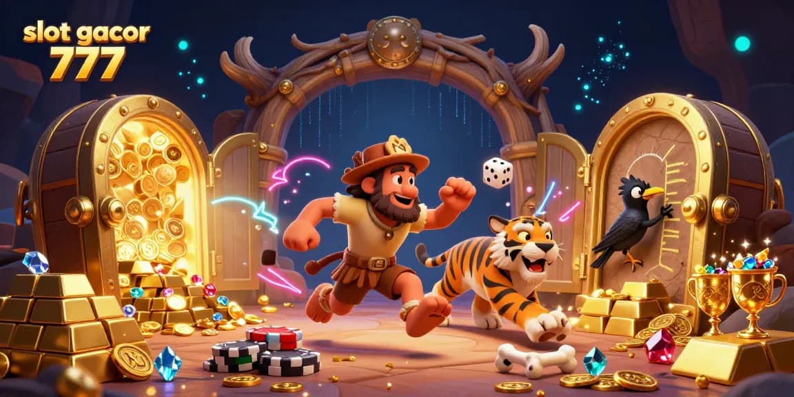 Experience thrilling gameplay with slot gacor 777 in a vibrant prehistoric casino filled with treasure elements.