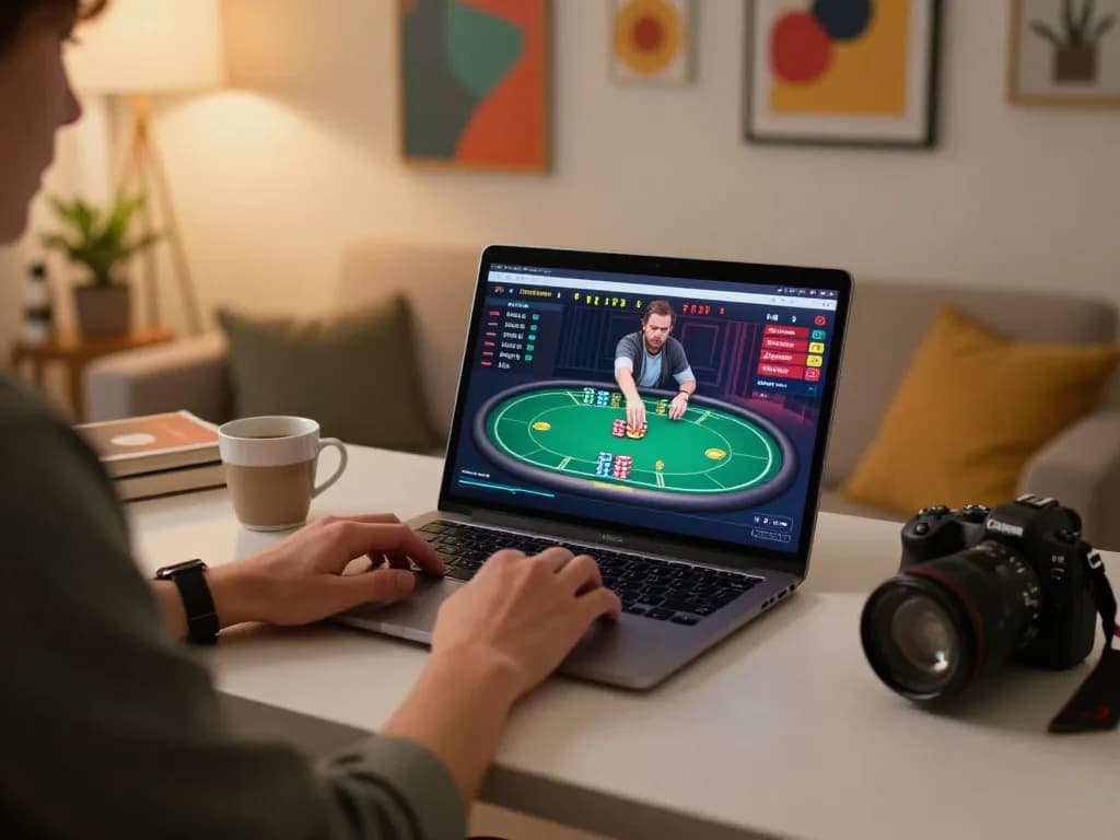 Player engaging with qh88go poker game online, showcasing modern setup and casual atmosphere.