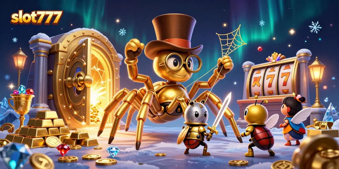 Spin the reels and win big with slot777 in this vibrant 3D casino scene.