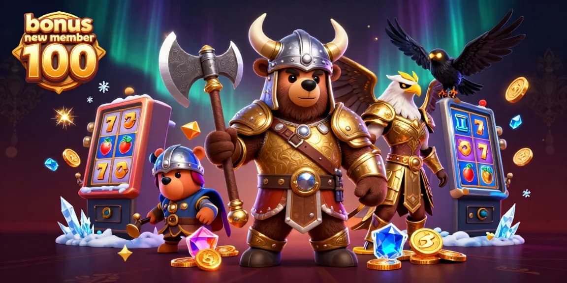 Engage with bonus new member 100 in a vibrant 3D casino world filled with slot game excitement.