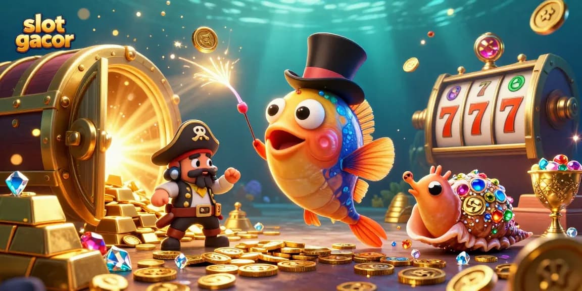 Menangkan slot gacor dengan slot reels yang berputar dan karakter lucu di lautan harta karun.