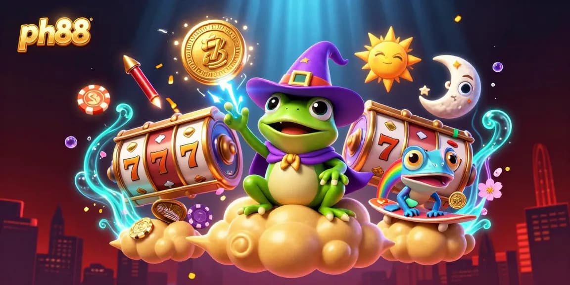 Experience thrilling gaming with ph88's immersive casino art featuring vibrant characters and classic slots.