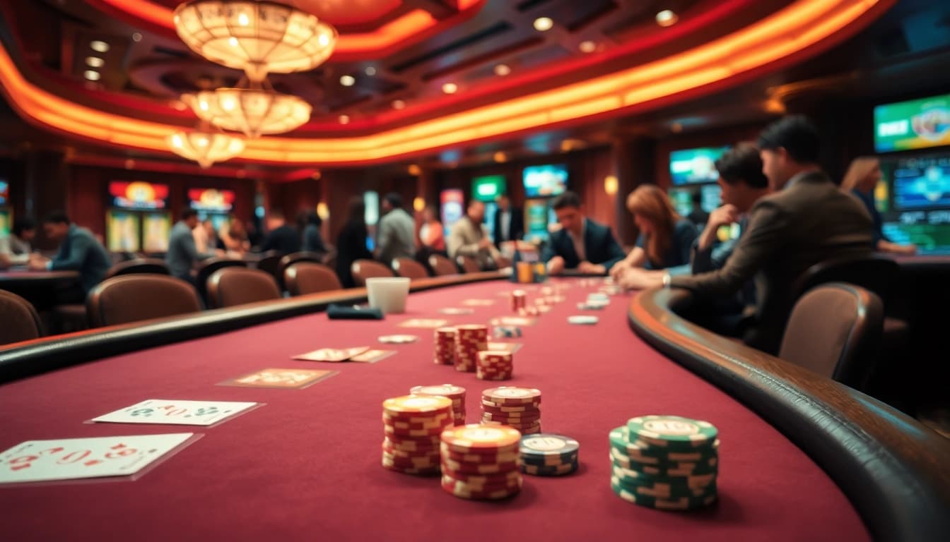 Capture the essence of as38 situs terpercaya with players winning at a vibrant casino table.