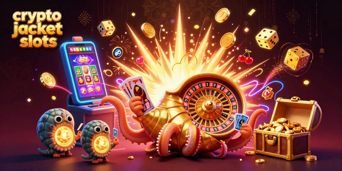 Experience crypto jackpot slots with vibrant 3D casino elements and luminous characters in an exciting, dynamic scene.