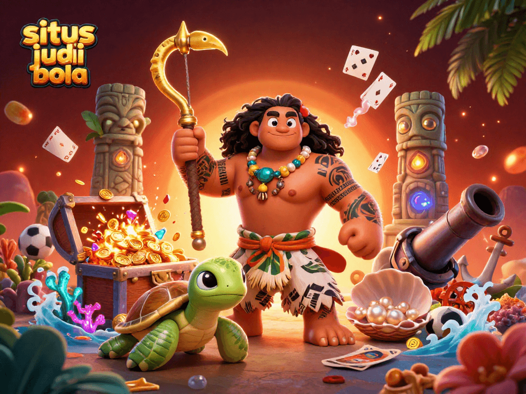 Engage with situs judi bola through an exciting 3D scene featuring vibrant characters and immersive gaming elements.