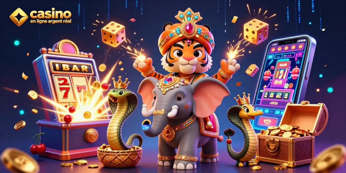 Visitez un casino en ligne argent réel avec un tigre maharaja et un éléphant, gagnant de superbes jackpots.