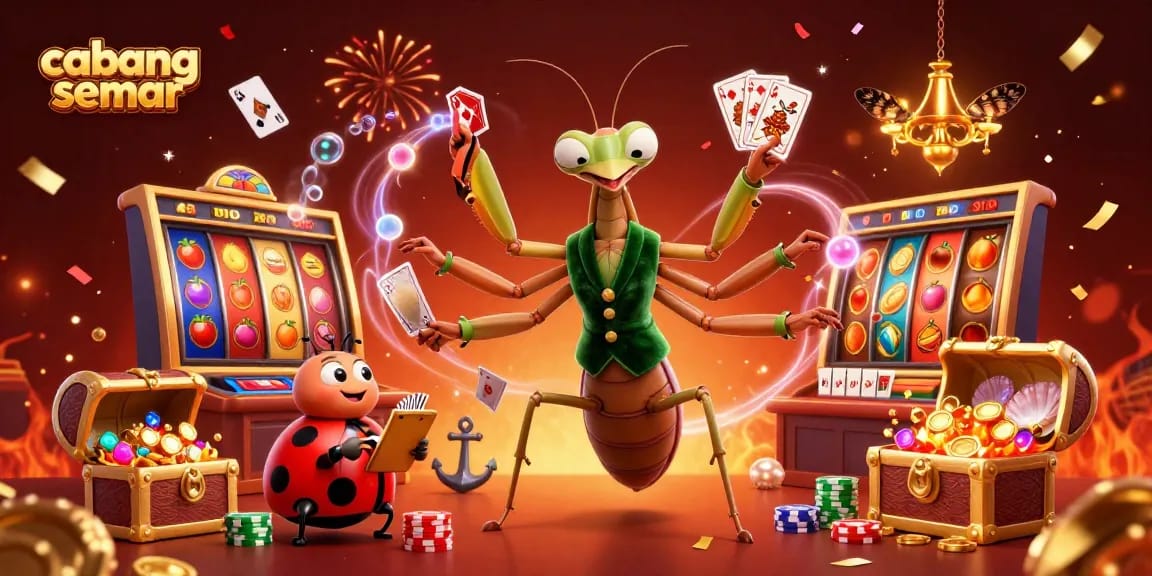 Cabang semar menampilkan keseruan bermain slot dengan karakter kartun dalam suasana kasino yang meriah.