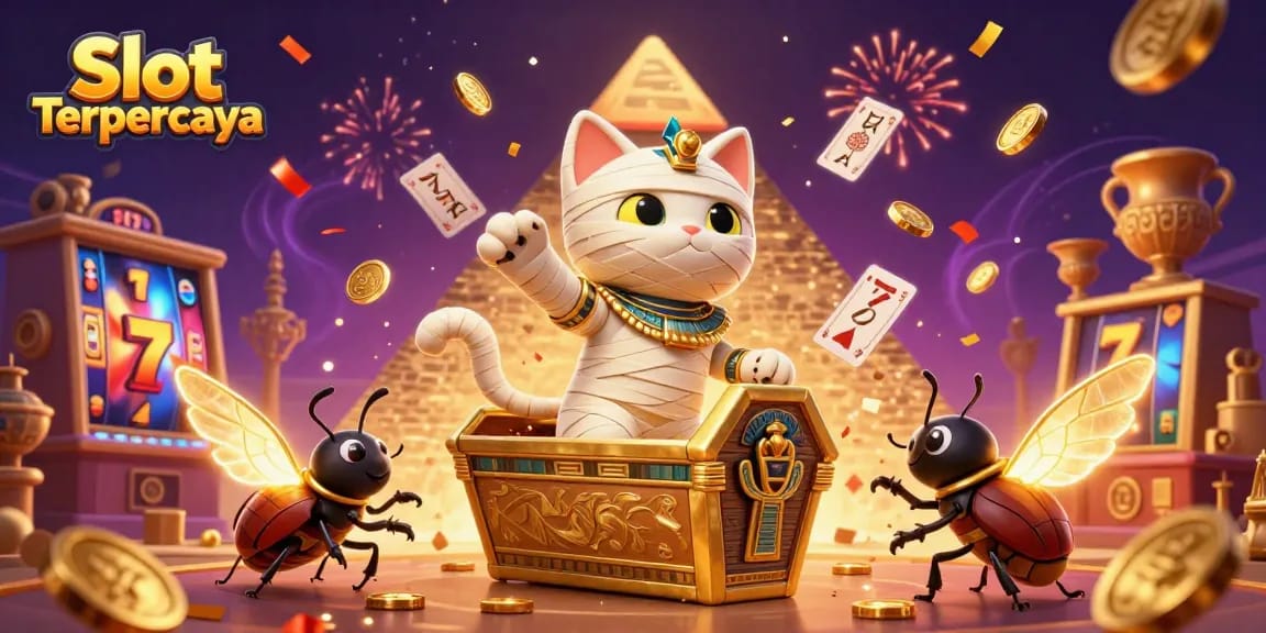 Engage with the vibrant world of Slot Terpercaya where a mummy cat and scarab beetle animate slot reels and jackpots.