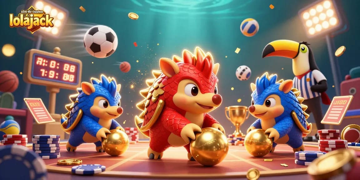 Découvrez l'univers excitant du site du casino lolajack avec des pangolins s'affrontant à travers des jetons, entourés d'éléments de jeu.