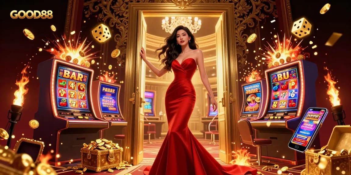 Experience winning opportunities at GOOD88 with vibrant casino atmosphere and immersive 3D elements.