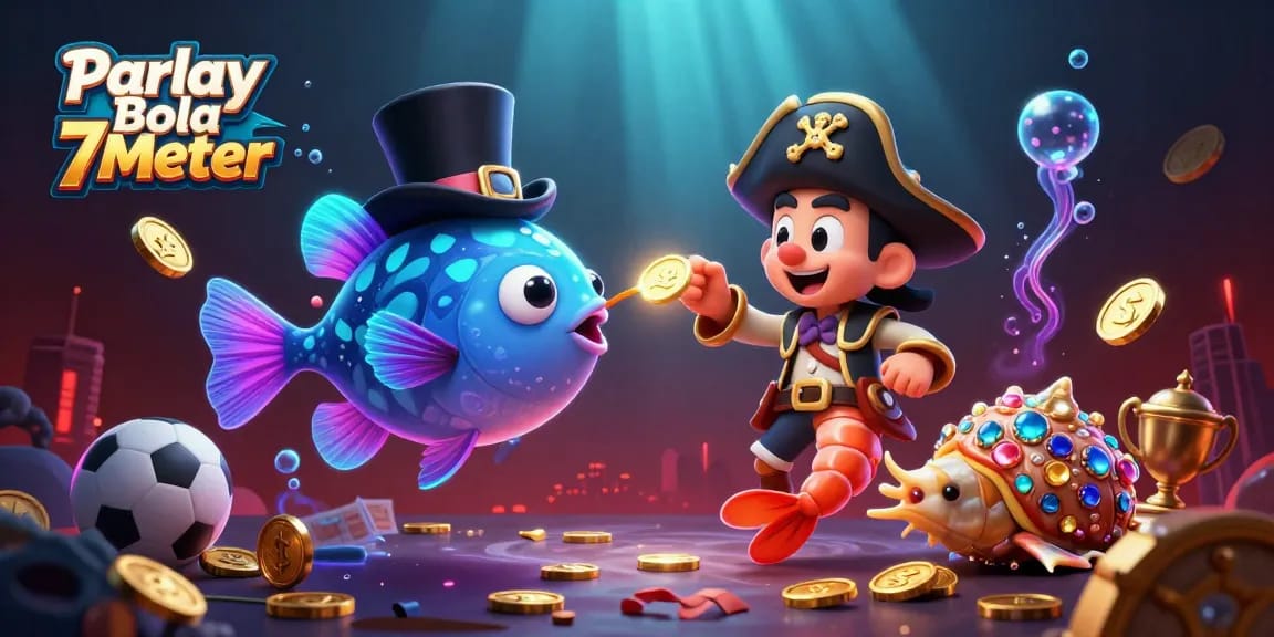 Experience thrilling Parlay Bola 7Meter action with animated sea creatures and vibrant casino elements.