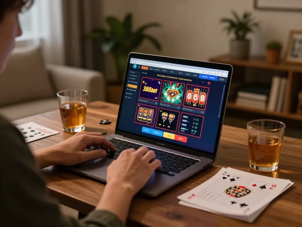 Engaging online gaming session on 388bet with player strategizing at home.