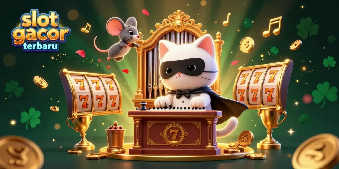 Engage with slot gacor terbaru through a vibrant 3D scene featuring a playful casino atmosphere with dynamic slot reels and enchanting characters.