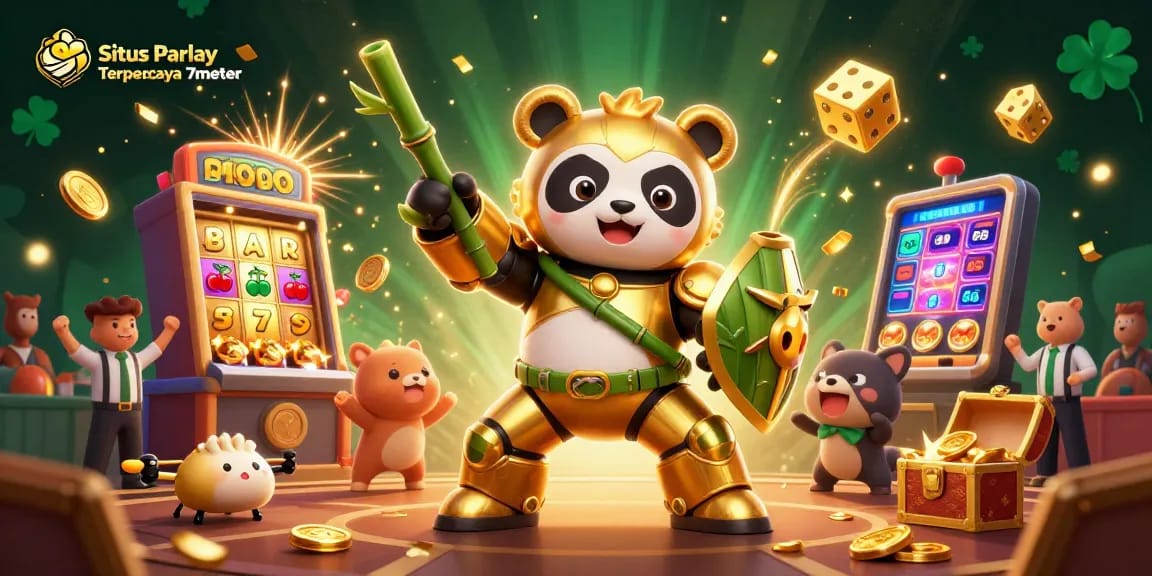 Experience the thrill of betting with Situs Parlay Terpercaya 7meter in a dynamic 3D illustration featuring enthusiastic players and exciting casino elements.