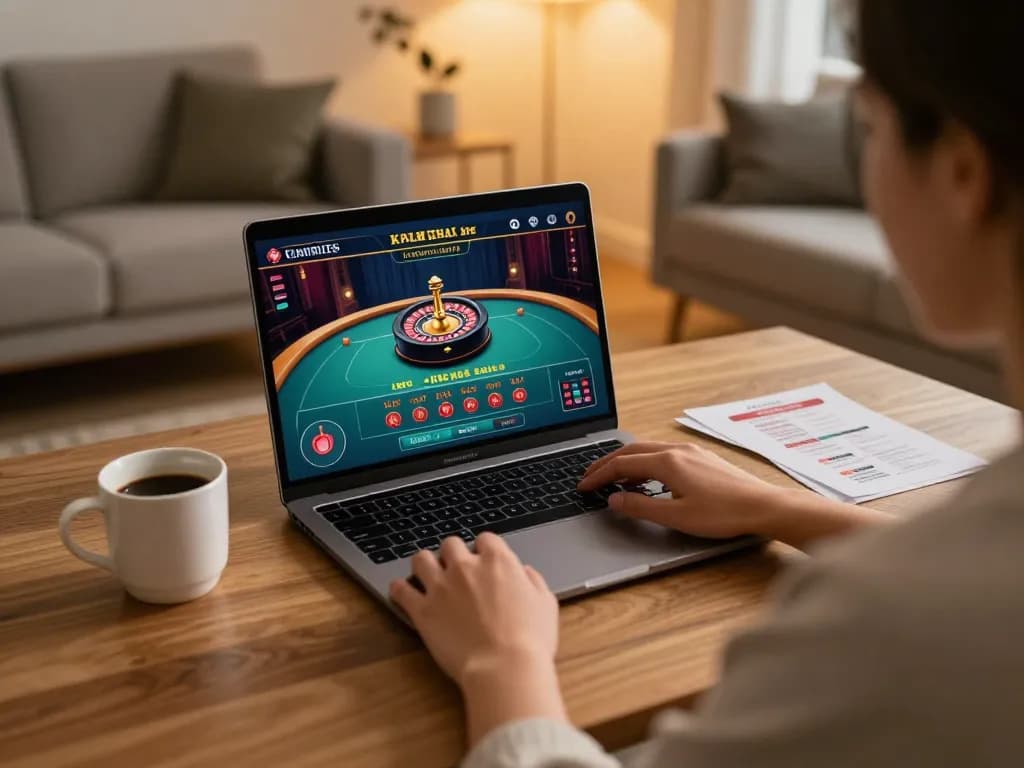 TT88 online gaming session at home with live dealer roulette on laptop, showcasing strategic gameplay