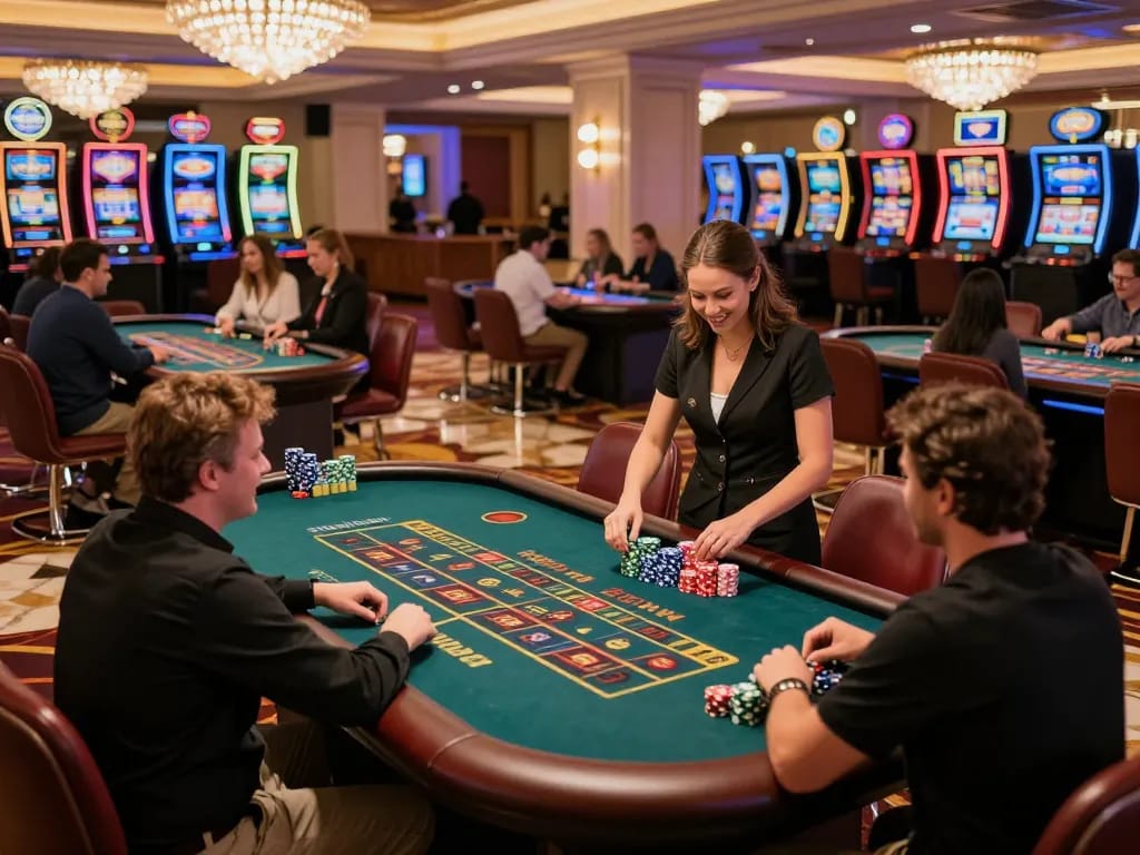 Players enjoying dynamic gaming experiences at 566 casino, with a vibrant atmosphere and exciting gameplay.