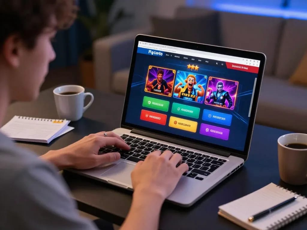 Engaging with pajaktoto alternatif online gambling while enjoying a cozy home environment with a laptop.