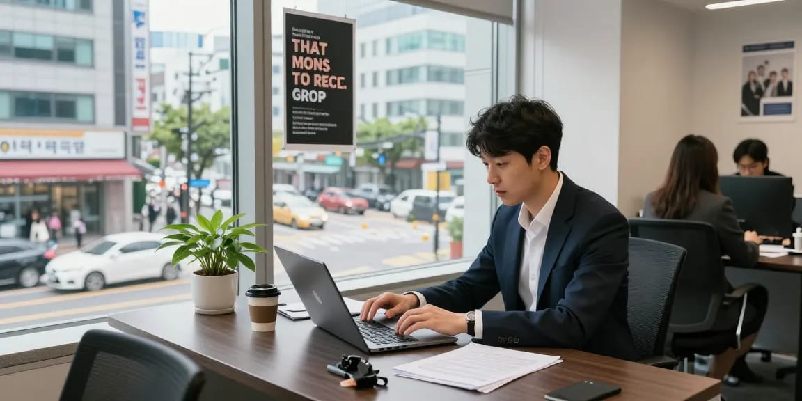 상봉동 한국관 office workspace with an individual engaging in professional tasks