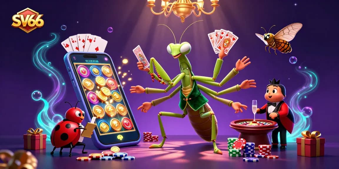 Experience excitement at SV66 with vibrant 3D casino illustration featuring engaging gaming elements.