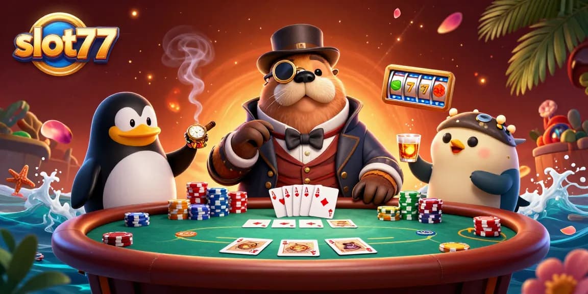 Experience thrilling slot77 action with our playful walrus, penguin dealer, and bluffing pufferfish!