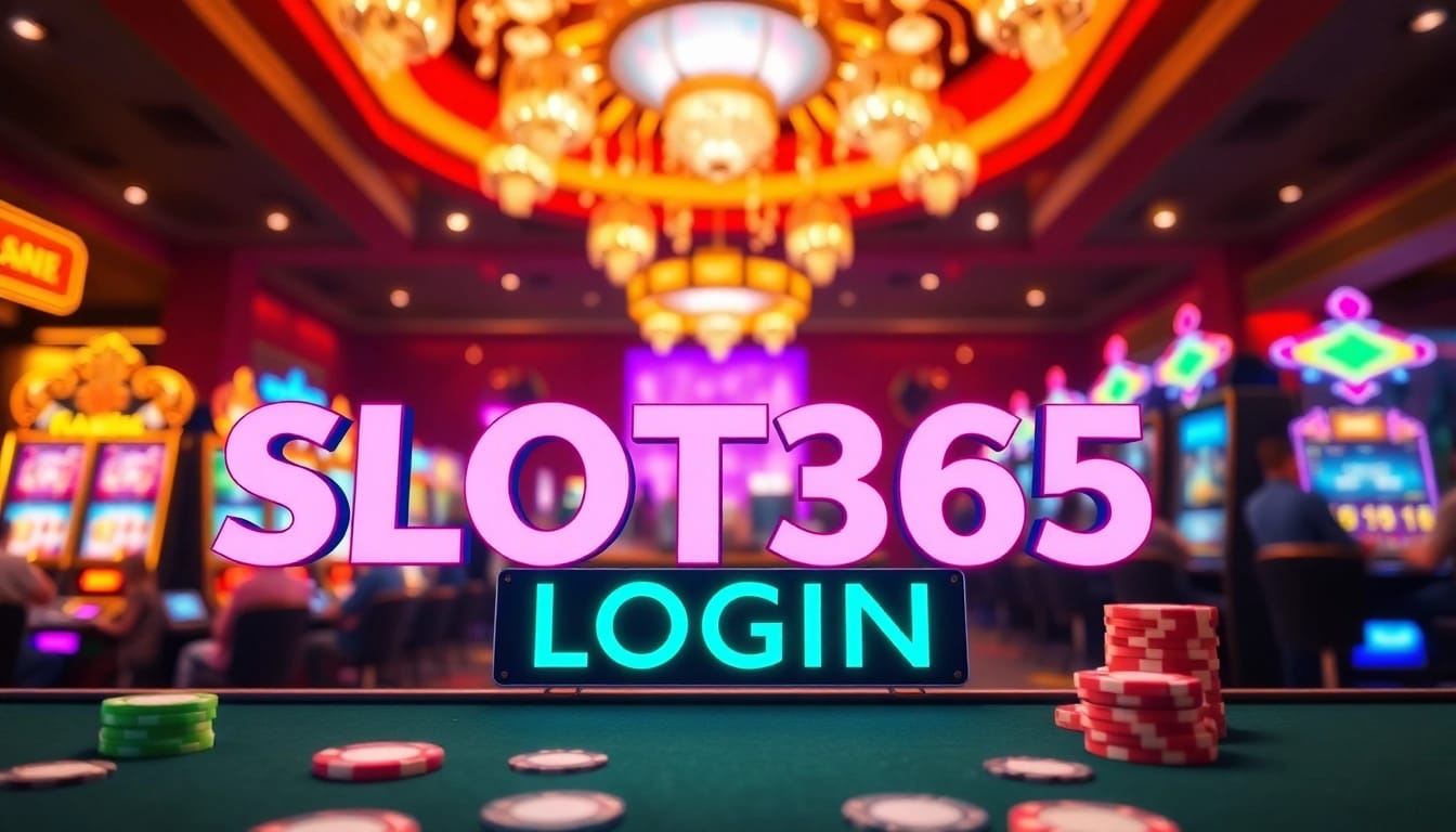 Masuk ke SLOT365 LOGIN di suasana kasino yang meriah dan penuh warna.