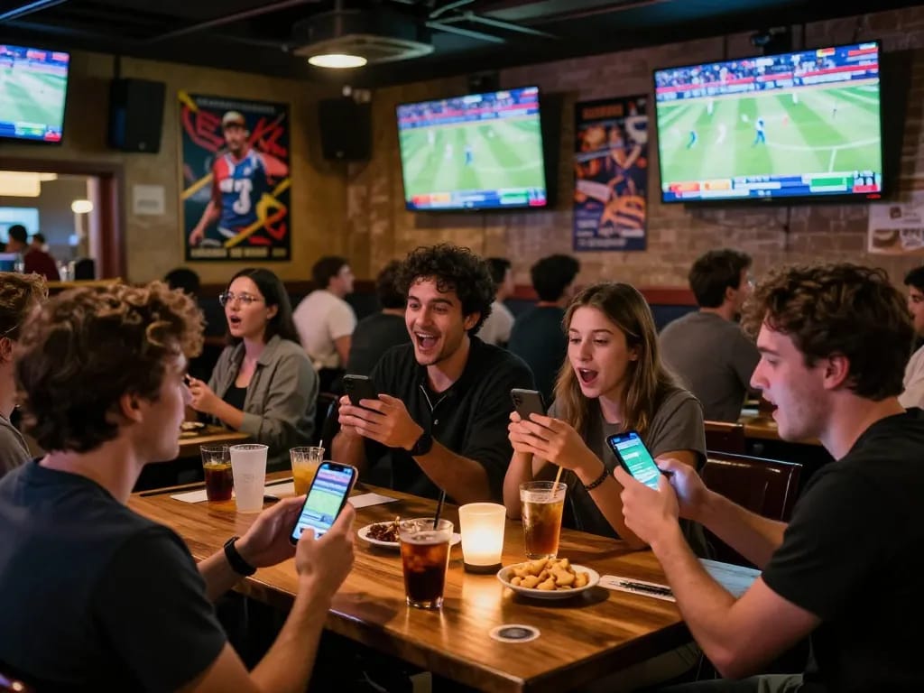 View of enthusiastic patrons engaged in sports betting at a bar, showcasing 78wingo experience.