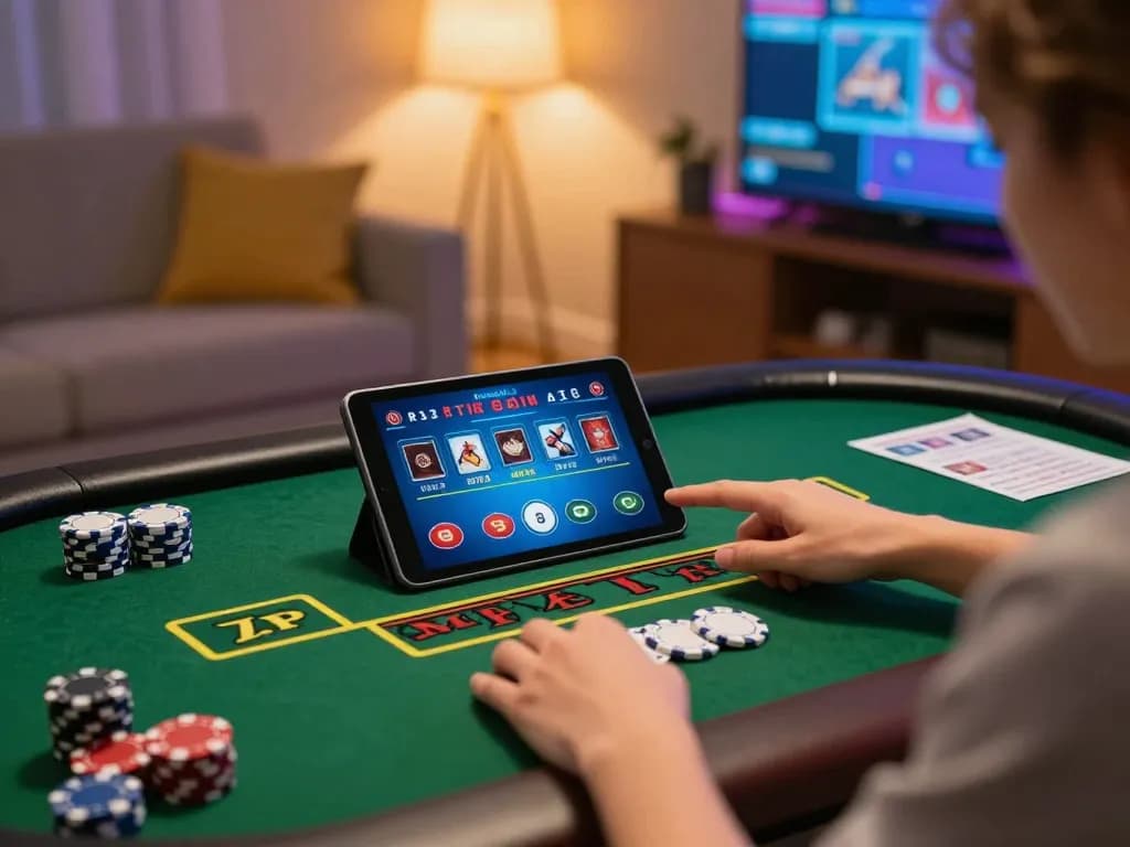 Betting strategies in action at home with Onbet live dealer game on tablet.