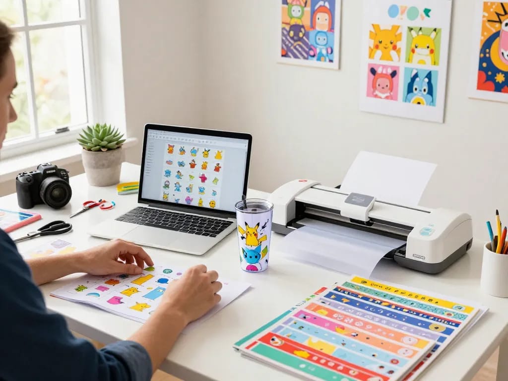 Creative designer selecting cricut svg bundle designs for crafting projects in a bright studio.