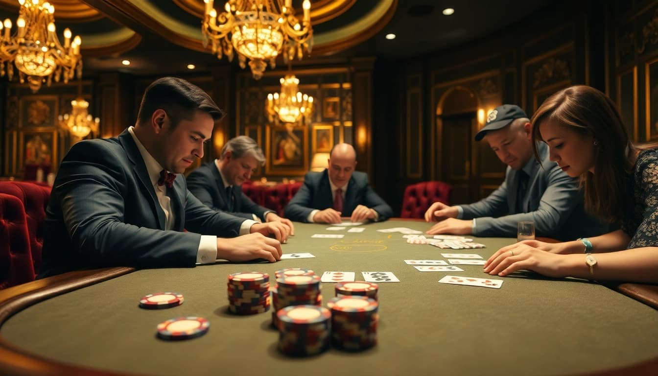 Experience the thrill of 92 pkr download at a high-stakes poker table in an elegant casino setting.