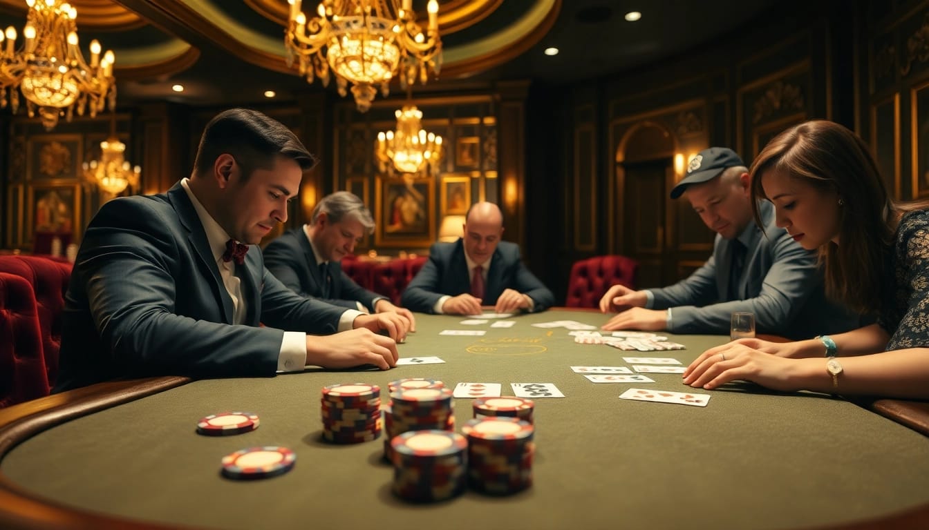 Experience the thrill of 92 pkr download at a high-stakes poker table in an elegant casino setting.