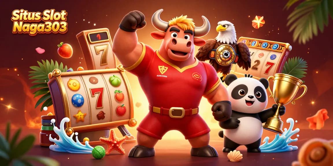 Situs Slot Naga303 showcases a vibrant scene with characters celebrating wins in a dynamic slot game setting.