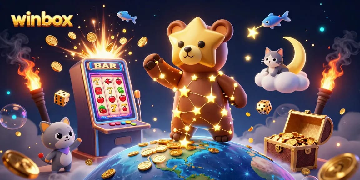 Engage with the winbox experience, highlighted by vibrant characters and dynamic casino elements.