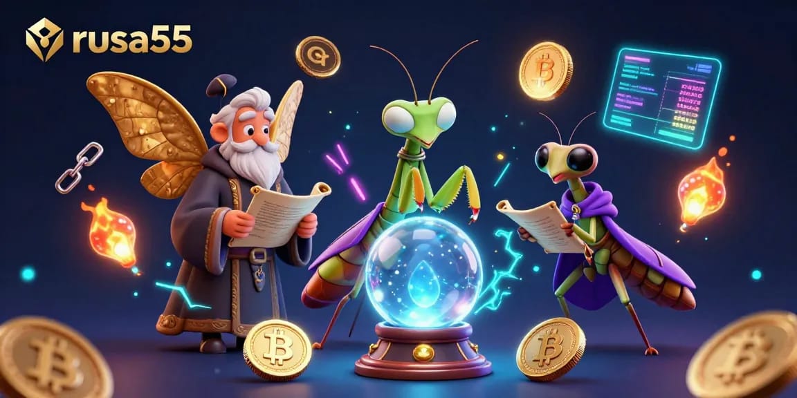 Experience big wins with rusa55 at a vibrant casino, featuring mystical characters, digital elements, and jackpot excitement.