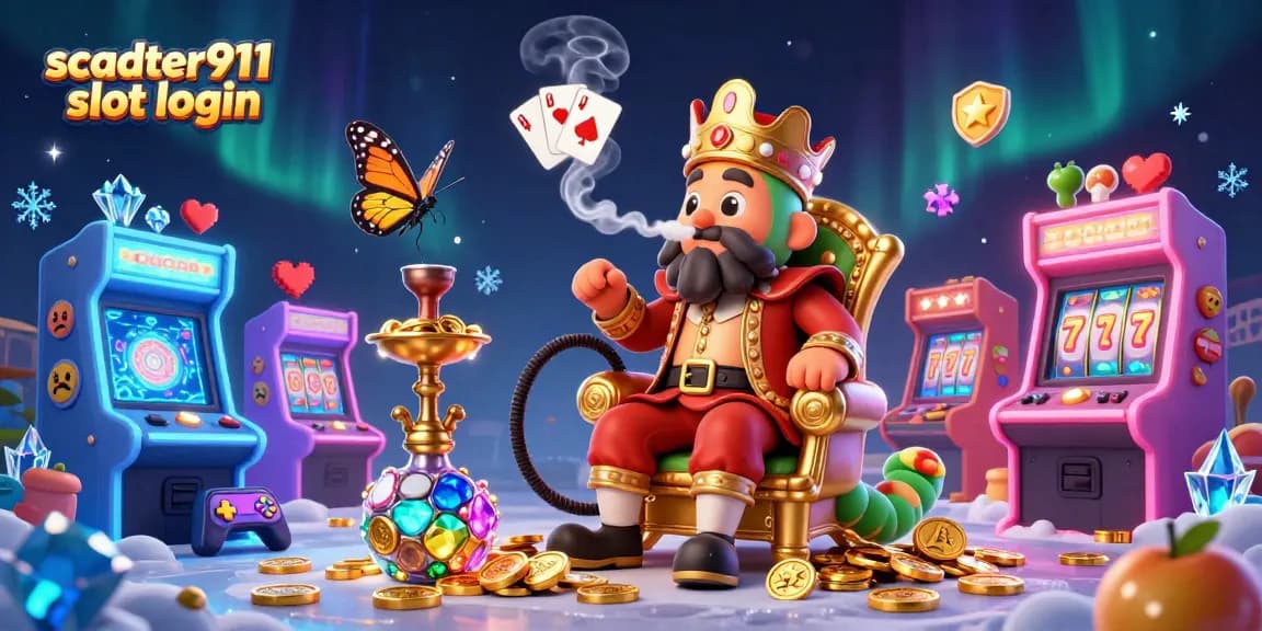 Engage with scatter911 slot login through a vibrant 3D casino illustration featuring playful gaming elements.