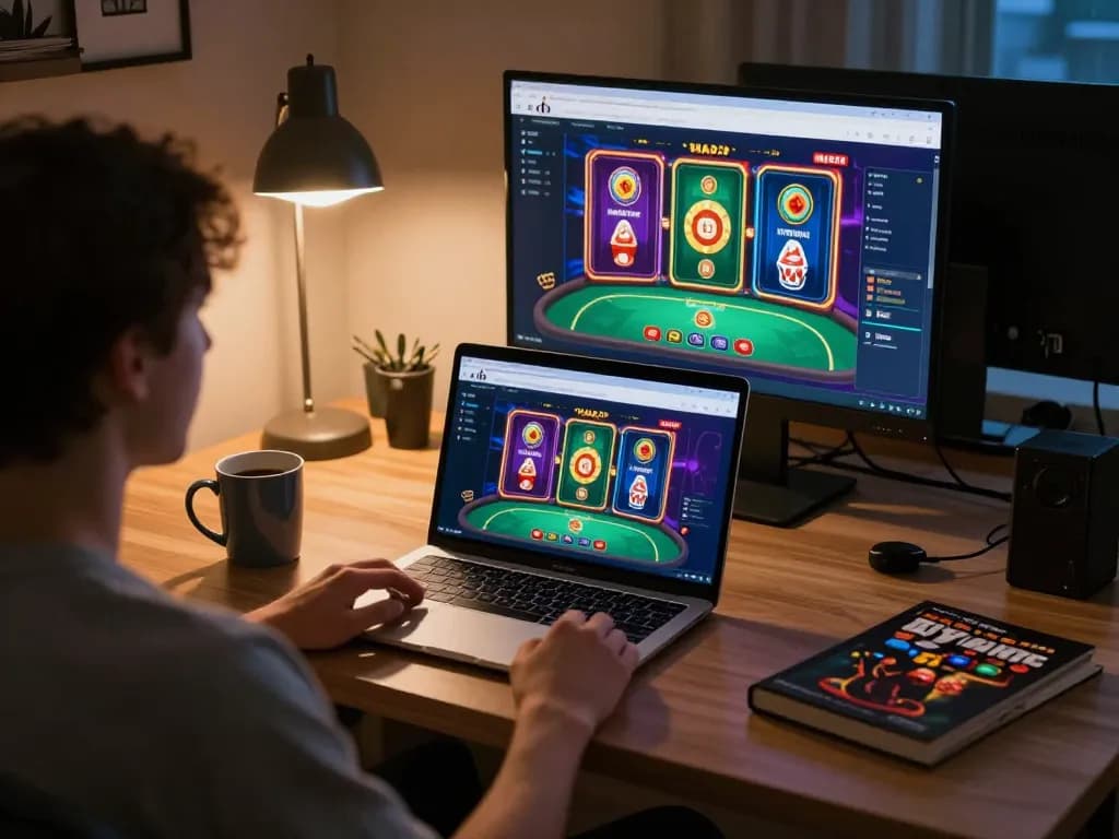 A player engaging with a white label casino game on a laptop, showcasing an immersive online gaming experience.