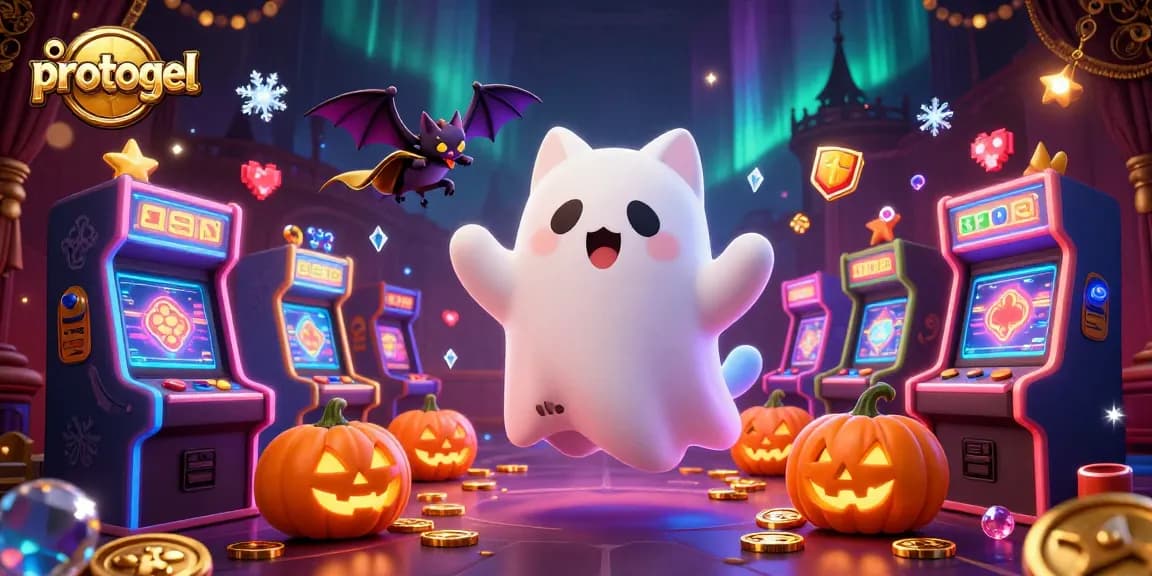 Experience thrilling gambling adventures with protogel in this vibrant haunted casino illustration.