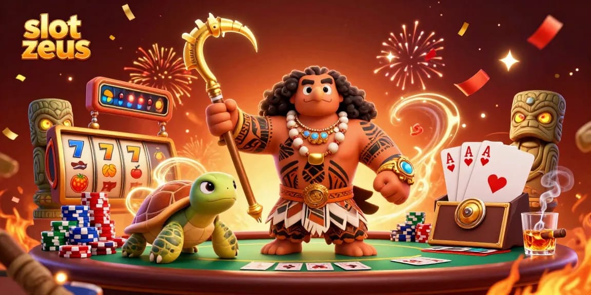 Experience thrill with slot zeus as a demigod hawk and turtle navigate a vibrant casino