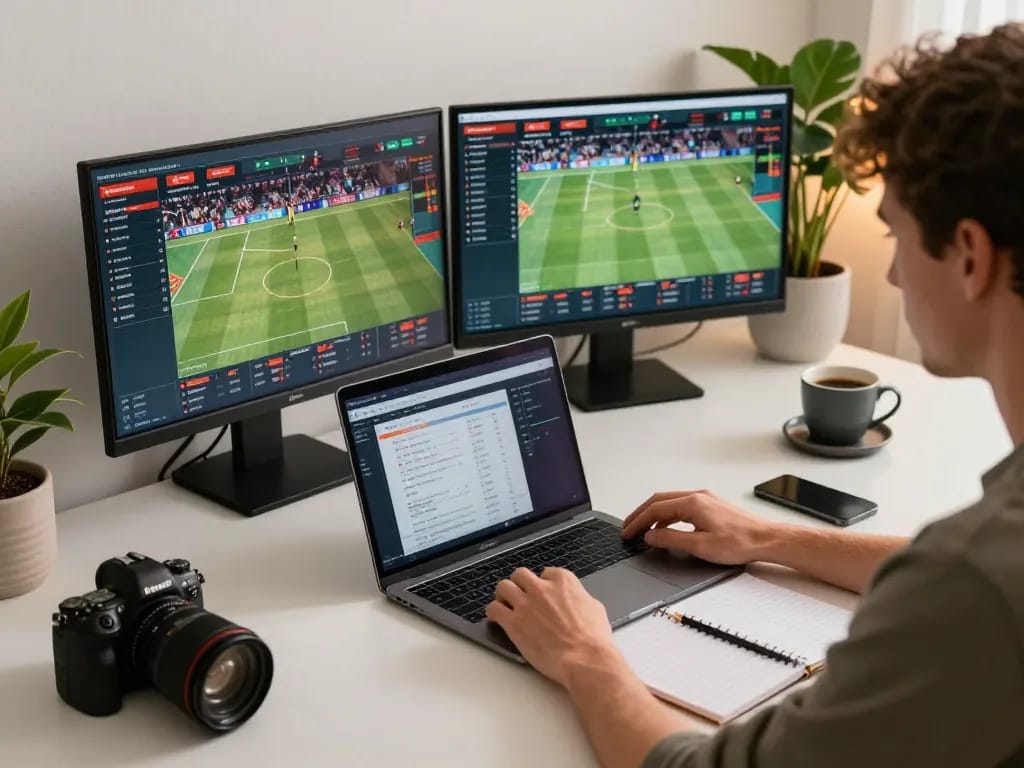 C168 betting on sports from a cozy home setup, showcasing excitement and strategic decision-making in gambling