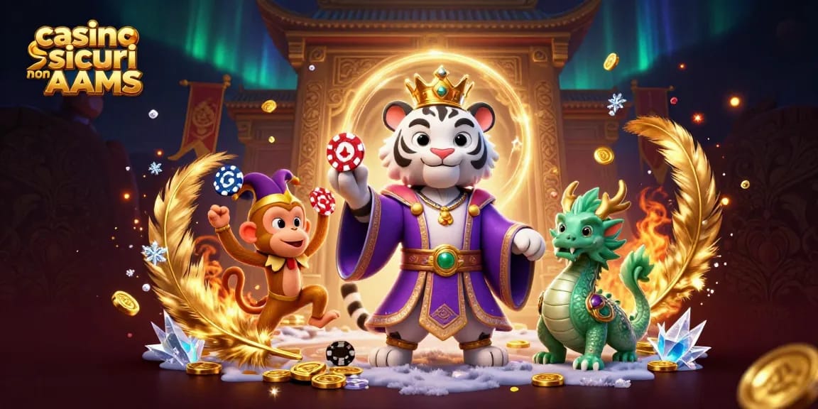 Vivi l'emozione dei casinò sicuri non AAMS con personaggi giocosi e azione vivace in questa illustrazione dinamica.