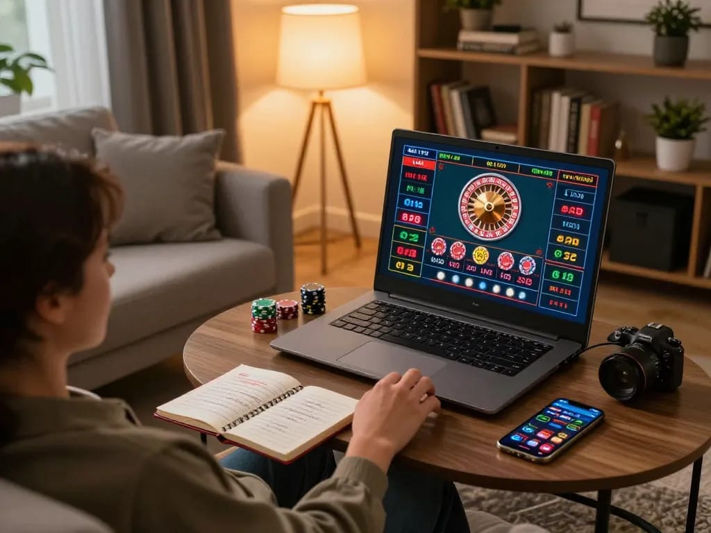 Engaged player using 789 club's live casino features on a laptop at home for an immersive gaming experience.