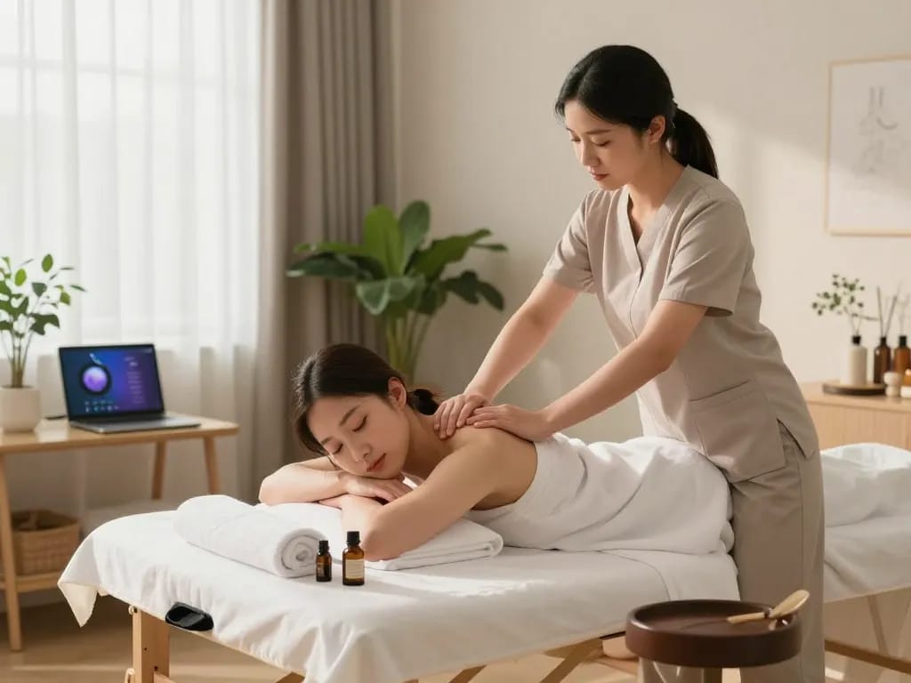 Relaxing .출장마사지 experience in a serene home setting with calming ambiance.