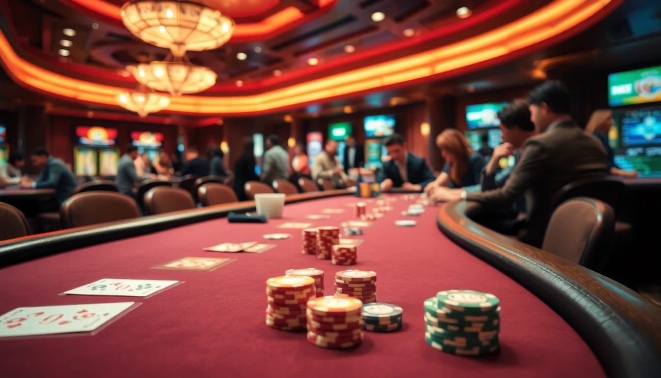 Capture the essence of as38 situs terpercaya with players winning at a vibrant casino table.