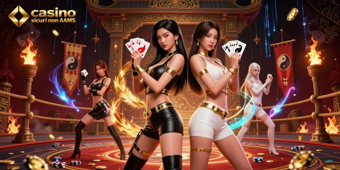 Vivi il brivido dei casino sicuri non AAMS con strepitose donne asiatiche gemelle che mostrano potenti carte ed elementi vibranti.