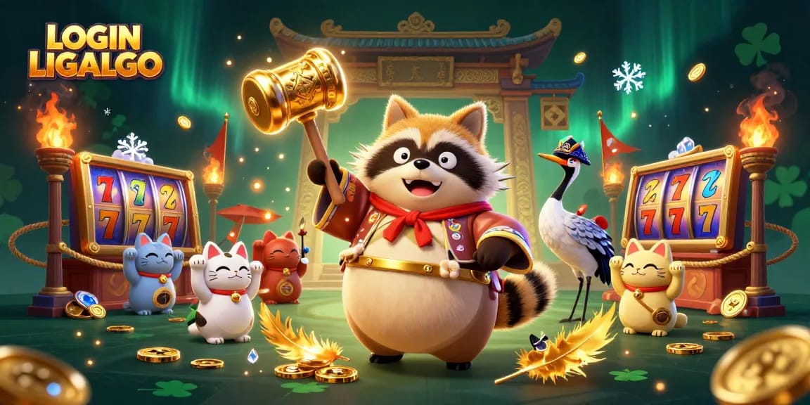 Spin to win with LOGIN LIGALGO and cheer with a lucky tanuki, samurai crane, and maneki-neko!